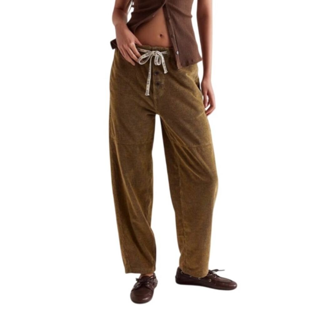 Free People Olive Green Cropped Corduroy Pants